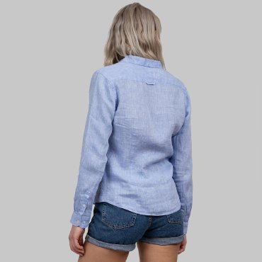Camisa de lino de manga larga mujer Indigo Bow 33 Camisa de lino de manga larga mujer Indigo Bow 33