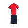 Equipación de fútbol niño Boca Kids. Color rojo/azul marino.
