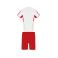Equipación de fútbol niño Boca Kids. Color blanco/rojo.