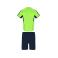 Equipación de fútbol niño Boca Kids. Color verde flúor/azul marino.