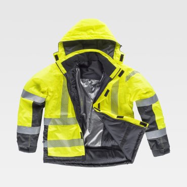 Parka alta visibilidad con capucha combinada unisex S9261 Parka alta visibilidad con capucha combinada unisex S9261