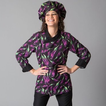 Chaqueta cocina manga larga estampada unisex Berenjenas