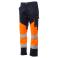 Pantalón reflectante de alta visibilidad multibolsillos unisex Working. Color naranja fluorescente/azul marino.