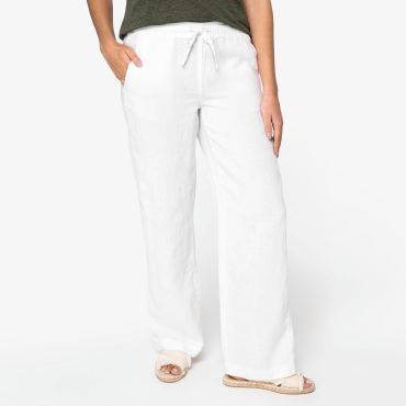 Pantalón de lino efecto lavado mujer NS733 Pantalón de lino efecto lavado mujer NS733