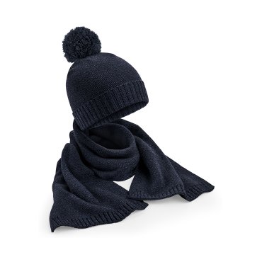 Set bufanda y gorro con pompón B401 Set bufanda y gorro con pompón B401