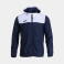 Chubasquero deportivo con capucha unisex Combi. Color marino/blanco.