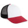 Gorra trucker KP240. Color blanco/rojo escarlata claro/negro.