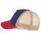 Gorra trucker KP240. Color índigo intenso/rojo escarlata claro/arena beige.