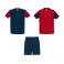 Equipación de fútbol doble hombre Juve. Color rojo/azul marino.