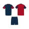 Equipación de fútbol doble hombre Juve. Color rojo/azul marino.