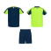 Equipación de fútbol doble hombre Juve. Color verde flúor/azul marino.