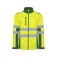 Chaqueta softshell de alta visibilidad bicapa hombre Antares. Color verde jardín/amarillo flúor.