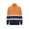 Sudadera de alta visibilidad media cremallera unisex Spica. Color azul marino/naranja fluor.