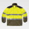 Parka alta visibilidad con capucha combinada unisex B3781. Color verde kaki/amarillo a. V./gris oscuro.