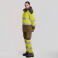 Parka alta visibilidad con capucha combinada unisex B3781. Color verde kaki/amarillo a. V./gris oscuro.