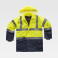 Parka alta visibilidad con capucha combinada unisex C3710. Color amarillo a. V./azul marino.