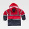 Parka alta visibilidad con capucha combinada unisex C3717. Color rojo a. V./azul marino.