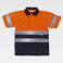 Polo alta visibilidad combinado unisex C3860. Color naranja a. V./azul marino.