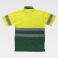 Polo alta visibilidad combinado unisex C3860. Color amarillo a. V./verde oscuro.