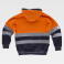 Sudadera alta visibilidad con capucha y cremallera combinada unisex C9036. Color naranja a. V./azul marino.