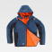 Chaqueta softshell con capucha reciclada unisex S7830. Color azul petróleo/negro/naranja a. V..