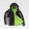 Chaqueta softshell con capucha reciclada unisex S7830. Color negro/gris/verde flúor.