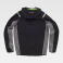 Chaqueta softshell con capucha reciclada unisex S7830. Color negro/gris/verde flúor.