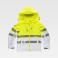 Chaqueta softshell alta visibilidad con capucha unisex S9525. Color blanco/amarillo a. V..