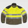Chaqueta softshell alta visibilidad ignífuga y antiestática unisex S9581. Color verde kaki/amarillo a. V./gris oscuro.