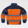 Chaqueta softshell alta visibilidad acolchada unisex S9600. Color naranja a. V./azul marino.