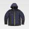 Chaqueta softshell con capucha unisex WF3020. Color azul marino/negro/amarillo fluor.