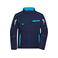 Chaqueta de trabajo softshell unisex JN853. Color navy/turquoise.