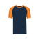 Camiseta beisbol hombre K330. Color azul marino/naranja.
