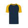 Camiseta beisbol hombre K330. Color azul marino/amarillo.
