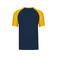 Camiseta beisbol hombre K330. Color azul marino/amarillo.