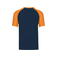Camiseta beisbol hombre K330. Color azul marino/naranja.