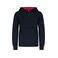 Sudadera capucha contrastada niño K453. Color azul marino/rojo.