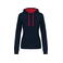 Sudadera capucha contrastada mujer K465. Color azul marino/rojo.