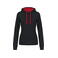Sudadera capucha contrastada mujer K465. Color negro/rojo.