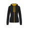 Sudadera capucha y cremallera mujer K467. Color negro/amarillo.