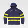 Chaqueta softshell alta visibilidad con capucha unisex S7879. Color azul marino/amarillo a. V..