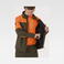 Chaqueta softshell outdoor combinada unisex S8631. Color naranja fluor/verde caza.