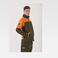 Chaqueta softshell outdoor combinada unisex S8631. Color naranja fluor/verde caza.