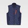 Chaleco de trabajo con tejido elástico combinado unisex WF3226. Color azul marino/naranja fluor.