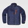 Chaqueta de trabajo combinada con tejido elástico unisex WF3245. Color azul marino/naranja fluor.