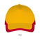 Gorra snapback visera combinada Booster. Color amarillo rojo.